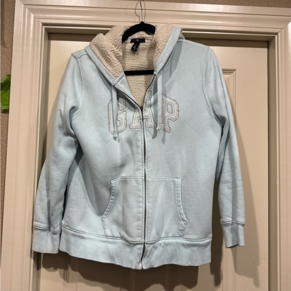 GAP greeen Blue Sherpa-Lined Hoodie sz Large
